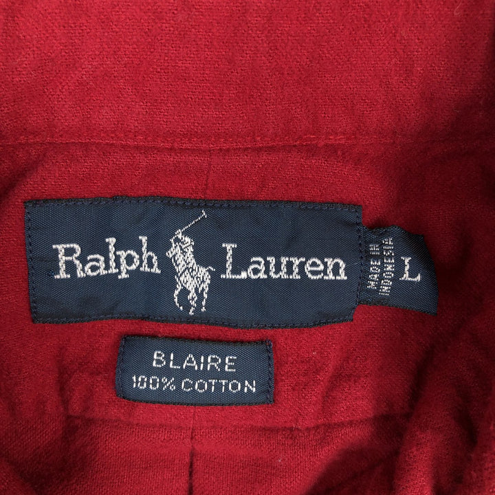 Ralph Lauren BLAIRE Long-Sleeve Button-Down Flannel Shirt, Men's Size L (approx.) cotton red type Vintage Second Hand