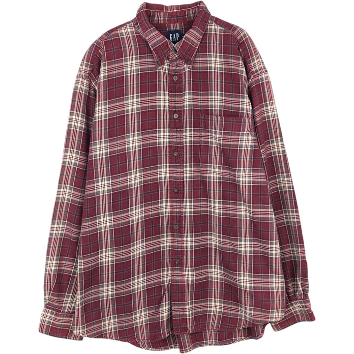 GAP Long-Sleeve Button-Down Flannel Check Shirt, Men's Size L (approx.) cotton Red type red-purple Vintage Second Hand