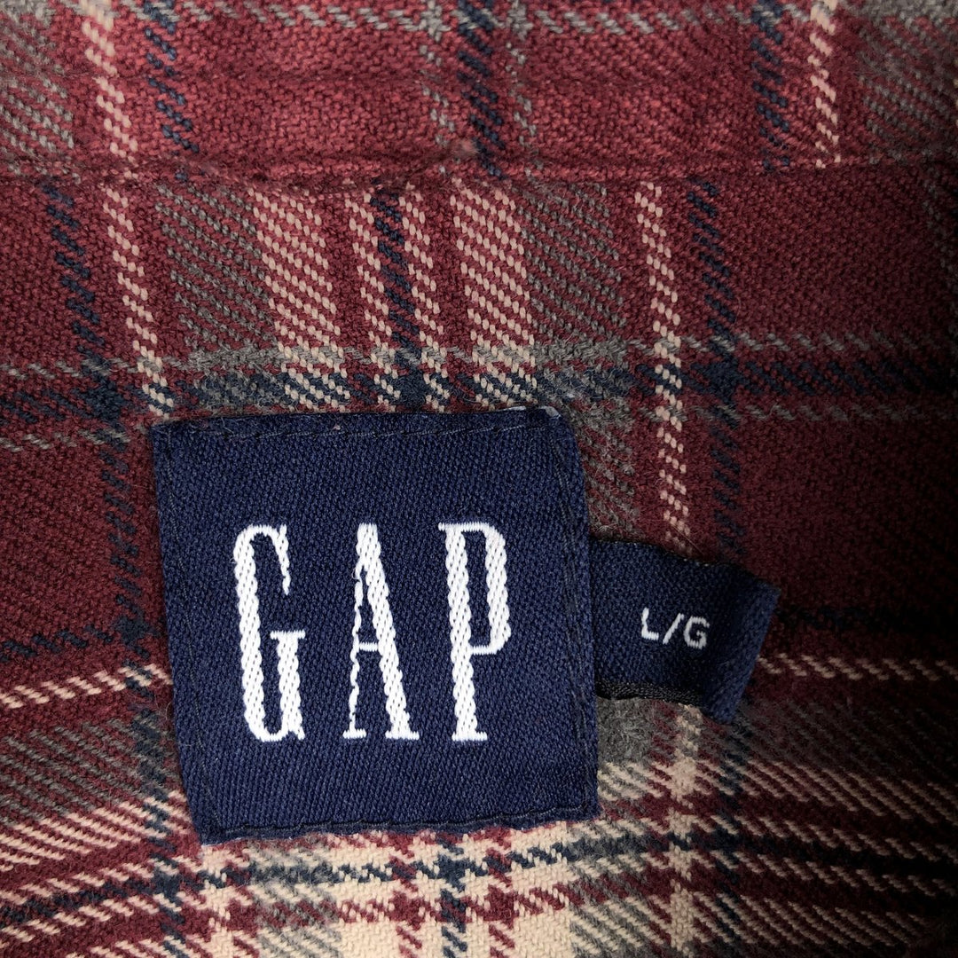 GAP Long-Sleeve Button-Down Flannel Check Shirt, Men's Size L (approx.) cotton Red type red-purple Vintage Second Hand