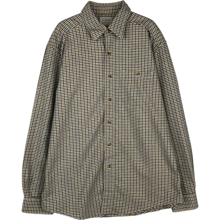 90s-00'S LLBean long-sleeved flannel check shirt, men's size M (approx.) cotton Beige type Vintage Second Hand