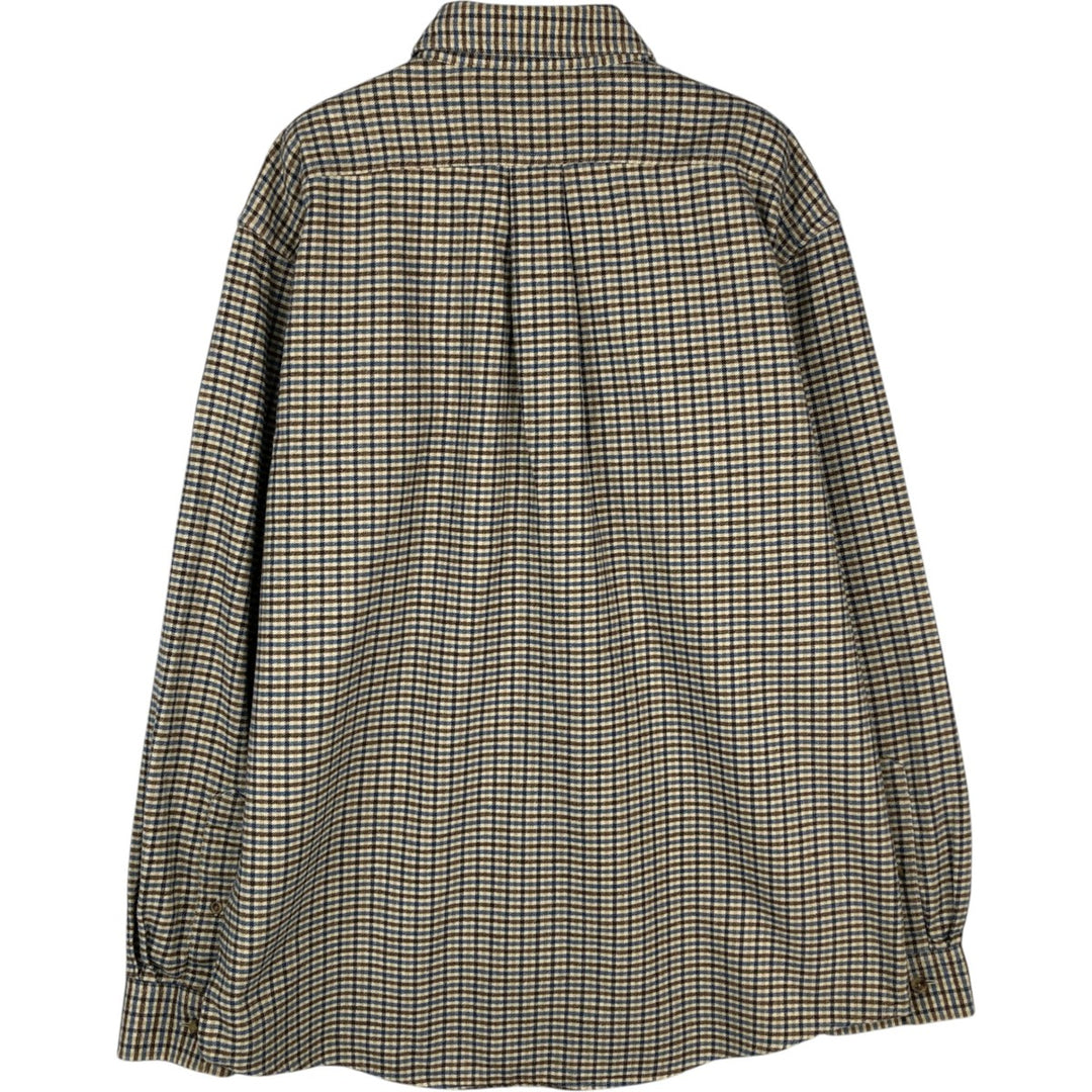 90s-00'S LLBean long-sleeved flannel check shirt, men's size M (approx.) cotton Beige type Vintage Second Hand
