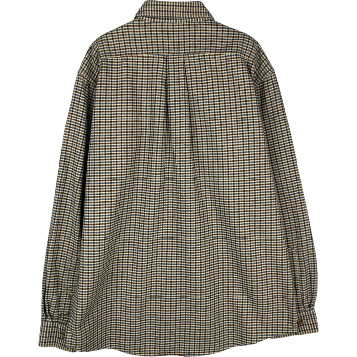90s-00'S LLBean long-sleeved flannel check shirt, men's size M (approx.) cotton Beige type Vintage Second Hand