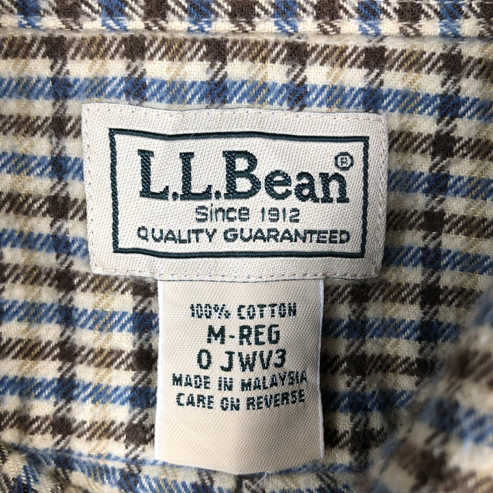 90s-00'S LLBean long-sleeved flannel check shirt, men's size M (approx.) cotton Beige type Vintage Second Hand