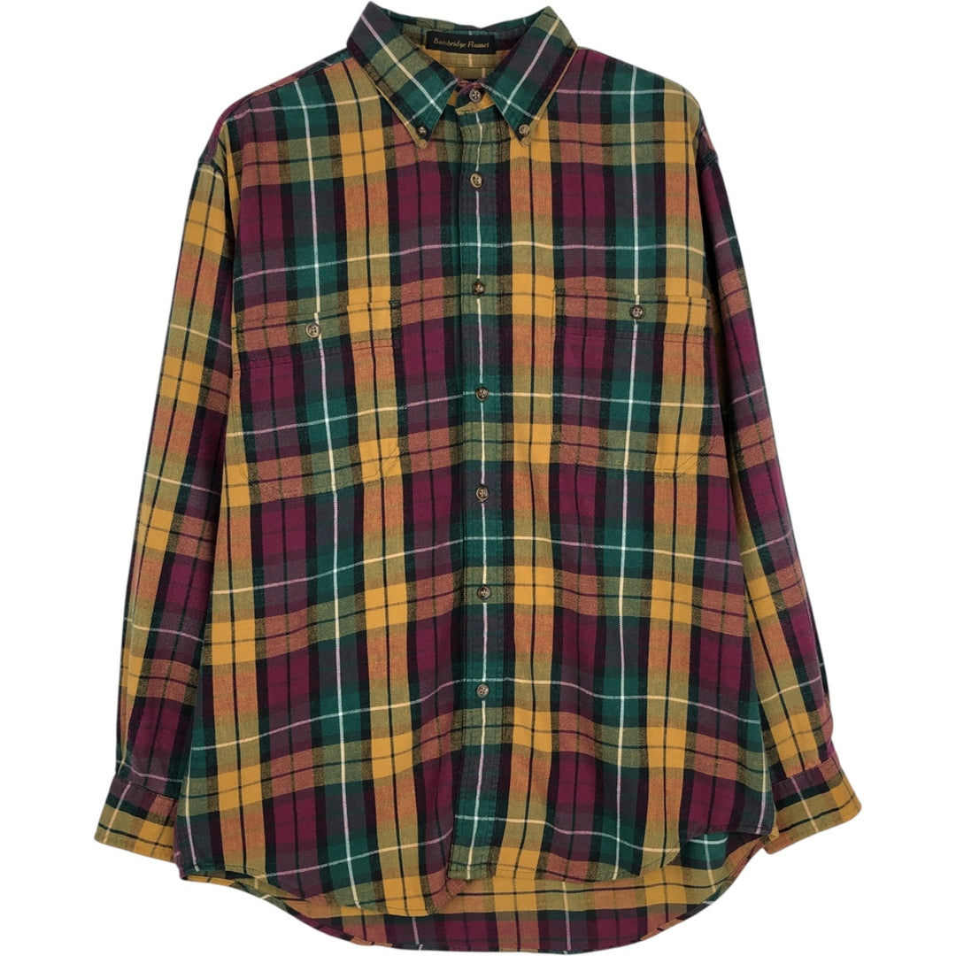 80s-90'S Eddie Bauer Black Tag Long Sleeve Button-Down Light Flannel Check Shirt Men's Size M (Equivalent) Vintage cotton green type Vintage Second Hand