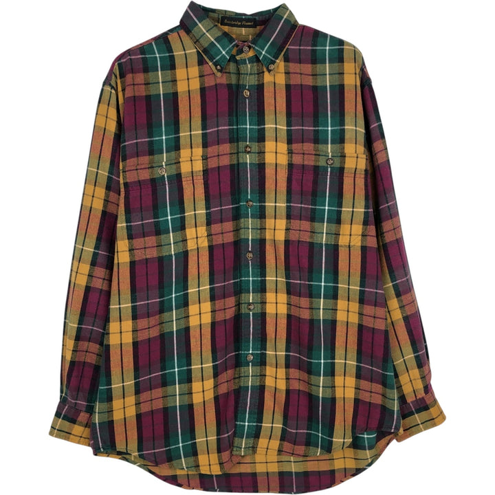 80s-90'S Eddie Bauer Black Tag Long Sleeve Button-Down Light Flannel Check Shirt Men's Size M (Equivalent) Vintage cotton green type Vintage Second Hand