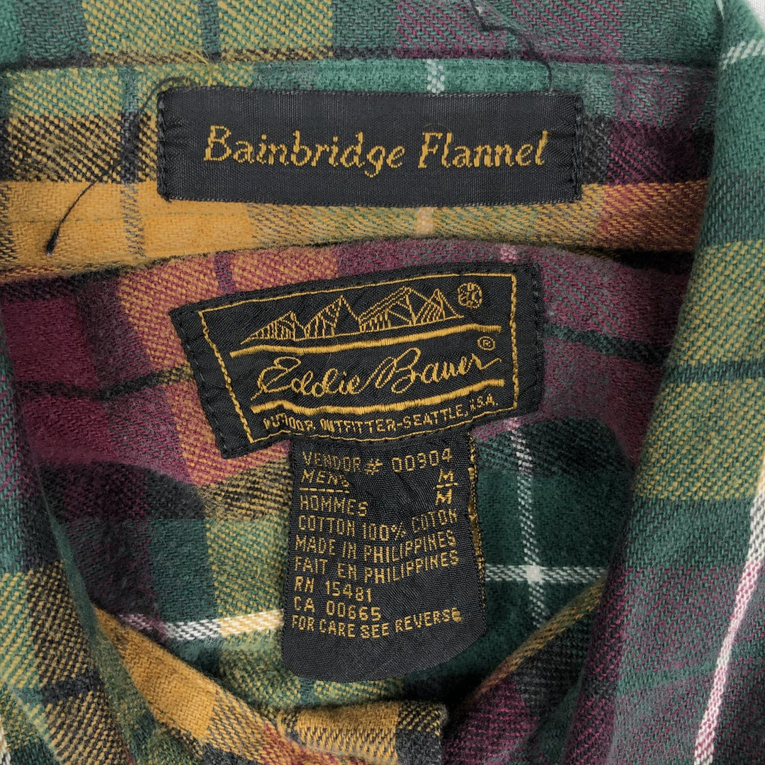 80s-90'S Eddie Bauer Black Tag Long Sleeve Button-Down Light Flannel Check Shirt Men's Size M (Equivalent) Vintage cotton green type Vintage Second Hand
