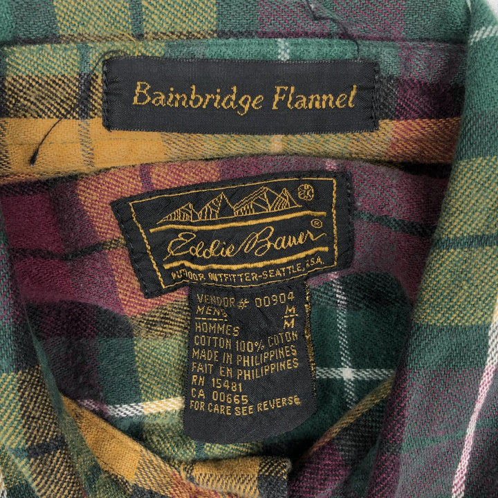 80s-90'S Eddie Bauer Black Tag Long Sleeve Button-Down Light Flannel Check Shirt Men's Size M (Equivalent) Vintage cotton green type Vintage Second Hand