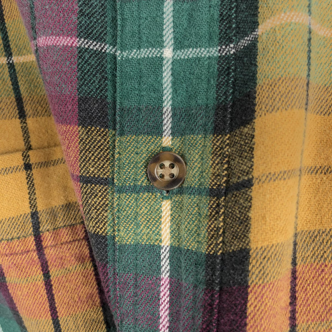 80s-90'S Eddie Bauer Black Tag Long Sleeve Button-Down Light Flannel Check Shirt Men's Size M (Equivalent) Vintage cotton green type Vintage Second Hand