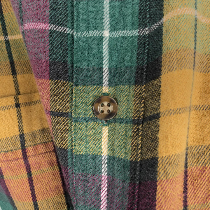 80s-90'S Eddie Bauer Black Tag Long Sleeve Button-Down Light Flannel Check Shirt Men's Size M (Equivalent) Vintage cotton green type Vintage Second Hand