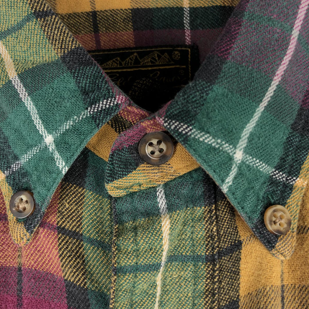 80s-90'S Eddie Bauer Black Tag Long Sleeve Button-Down Light Flannel Check Shirt Men's Size M (Equivalent) Vintage cotton green type Vintage Second Hand
