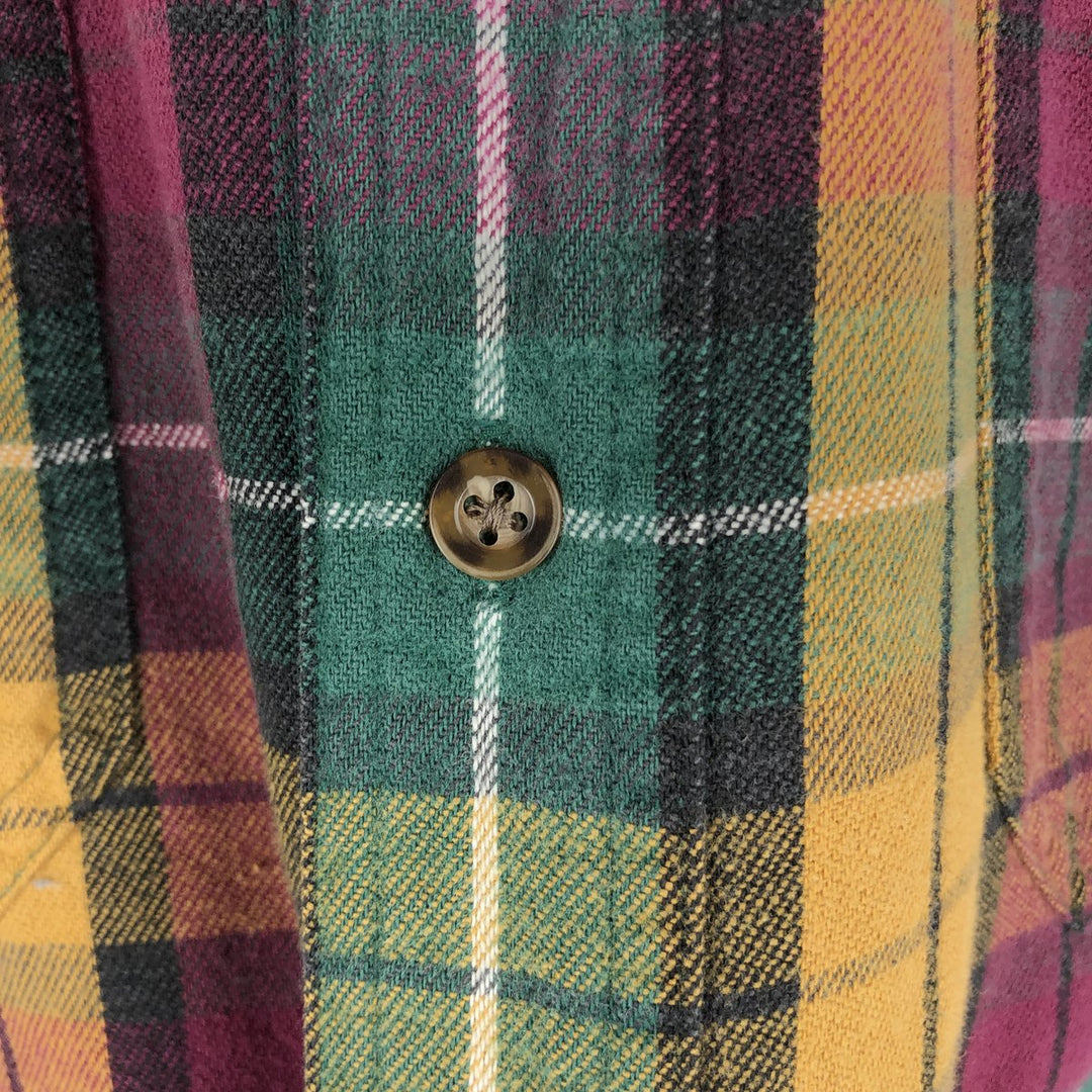 80s-90'S Eddie Bauer Black Tag Long Sleeve Button-Down Light Flannel Check Shirt Men's Size M (Equivalent) Vintage cotton green type Vintage Second Hand