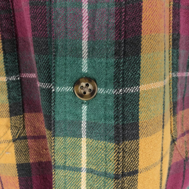 80s-90'S Eddie Bauer Black Tag Long Sleeve Button-Down Light Flannel Check Shirt Men's Size M (Equivalent) Vintage cotton green type Vintage Second Hand
