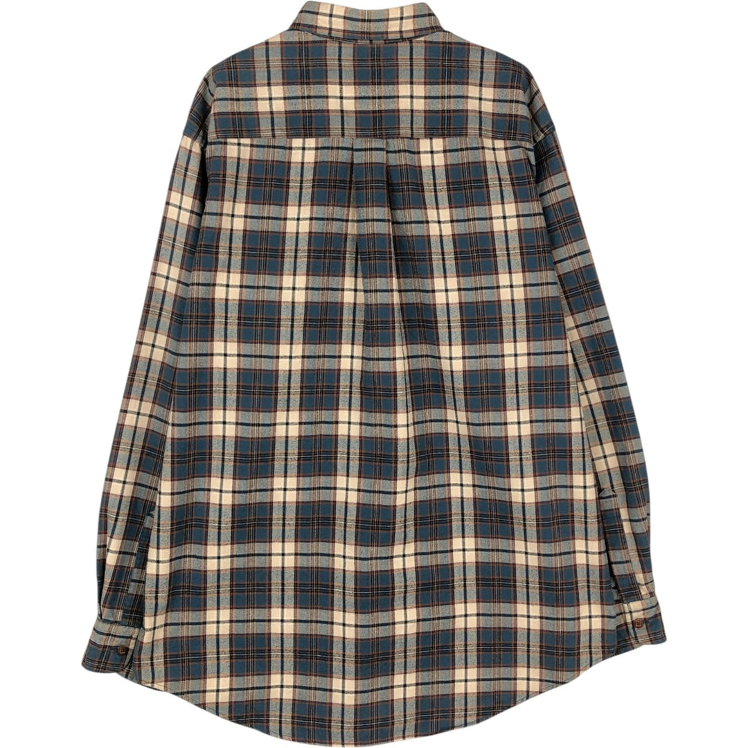 Vintage LLBean long-sleeved flannel check shirt from the 1990s, men's size L. cotton Beige type Vintage Second Hand
