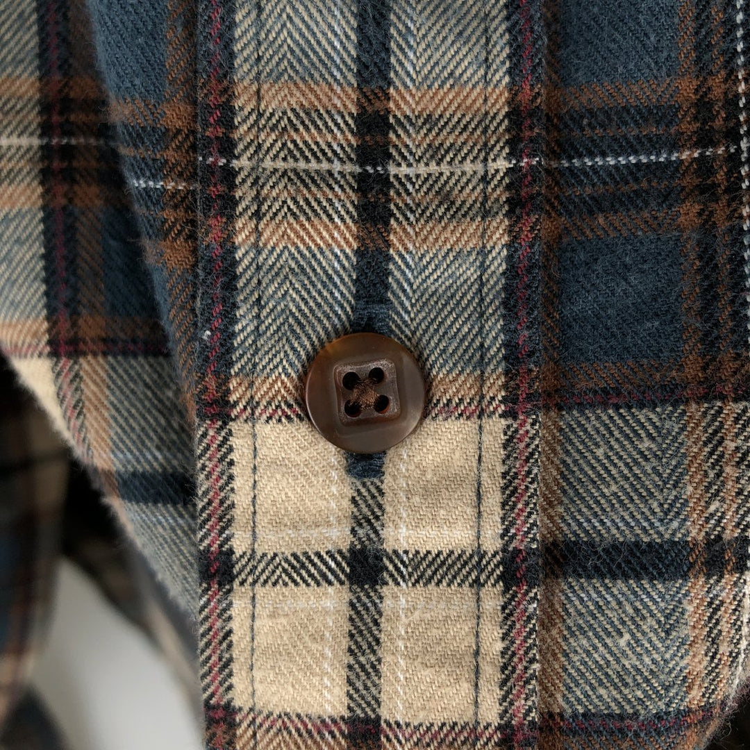 Vintage LLBean long-sleeved flannel check shirt from the 1990s, men's size L. cotton Beige type Vintage Second Hand