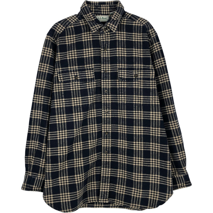 80s-90'S L.L.Bean Chamois Shirt, Long Sleeve, Flannel Check Shirt, Made in USA, Men's Size L (Equivalent), Vintage cotton navy blue type Vintage Second Hand