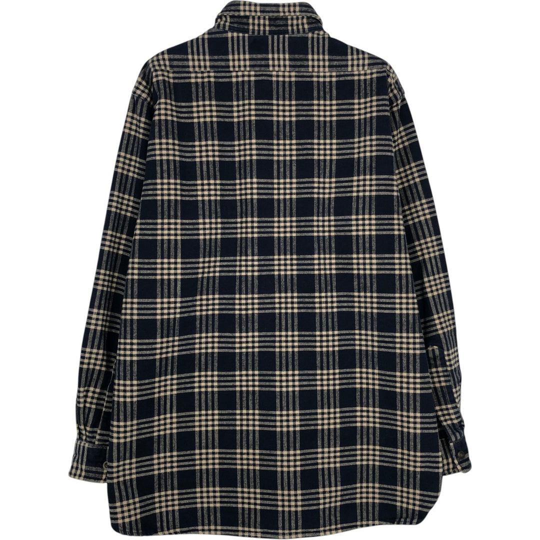 80s-90'S L.L.Bean Chamois Shirt, Long Sleeve, Flannel Check Shirt, Made in USA, Men's Size L (Equivalent), Vintage cotton navy blue type Vintage Second Hand