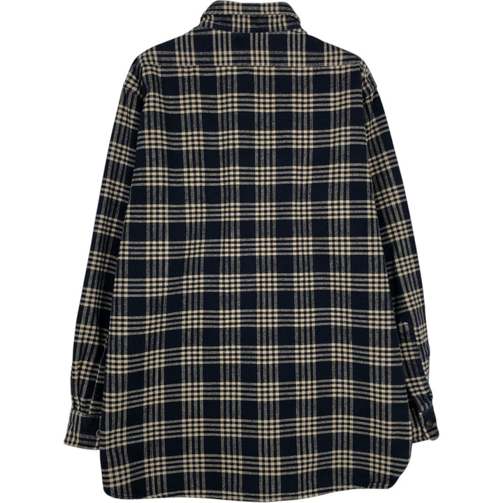 80s-90'S L.L.Bean Chamois Shirt, Long Sleeve, Flannel Check Shirt, Made in USA, Men's Size L (Equivalent), Vintage cotton navy blue type Vintage Second Hand