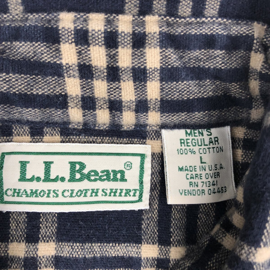 80s-90'S L.L.Bean Chamois Shirt, Long Sleeve, Flannel Check Shirt, Made in USA, Men's Size L (Equivalent), Vintage cotton navy blue type Vintage Second Hand