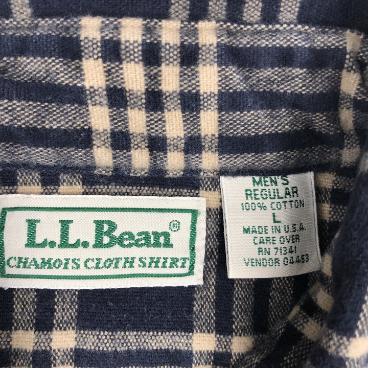 80s-90'S L.L.Bean Chamois Shirt, Long Sleeve, Flannel Check Shirt, Made in USA, Men's Size L (Equivalent), Vintage cotton navy blue type Vintage Second Hand