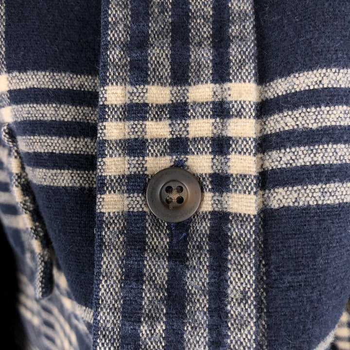 80s-90'S L.L.Bean Chamois Shirt, Long Sleeve, Flannel Check Shirt, Made in USA, Men's Size L (Equivalent), Vintage cotton navy blue type Vintage Second Hand