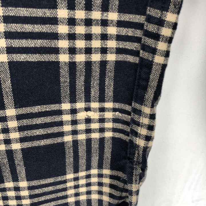 80s-90'S L.L.Bean Chamois Shirt, Long Sleeve, Flannel Check Shirt, Made in USA, Men's Size L (Equivalent), Vintage cotton navy blue type Vintage Second Hand