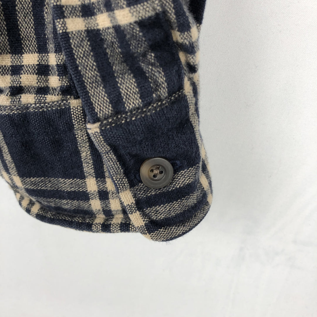 80s-90'S L.L.Bean Chamois Shirt, Long Sleeve, Flannel Check Shirt, Made in USA, Men's Size L (Equivalent), Vintage cotton navy blue type Vintage Second Hand