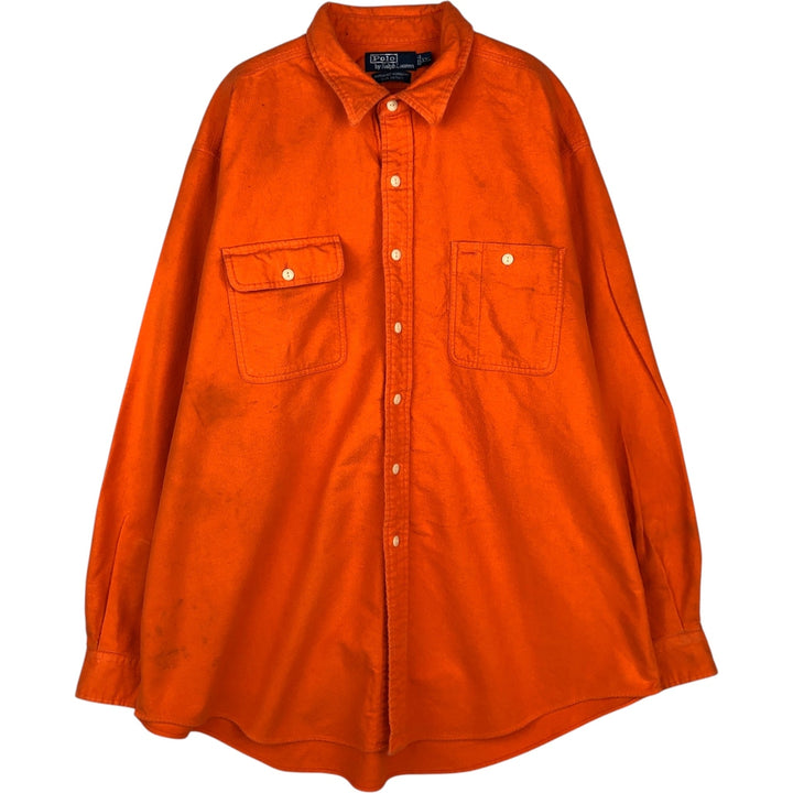 Ralph Lauren POLO by Ralph Lauren Long-Sleeve Heavy Flannel Shirt, Men's Size XXL (approx.) cotton orange type Vintage Second Hand