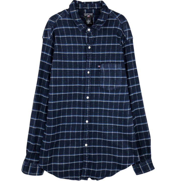 2000'S Ralph Lauren Polo Jeans Company long-sleeved flannel check shirt, men's size XL cotton navy blue type Vintage Second Hand