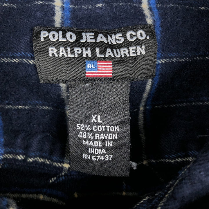 2000'S Ralph Lauren Polo Jeans Company long-sleeved flannel check shirt, men's size XL cotton navy blue type Vintage Second Hand