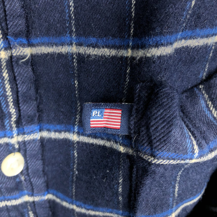 2000'S Ralph Lauren Polo Jeans Company long-sleeved flannel check shirt, men's size XL cotton navy blue type Vintage Second Hand