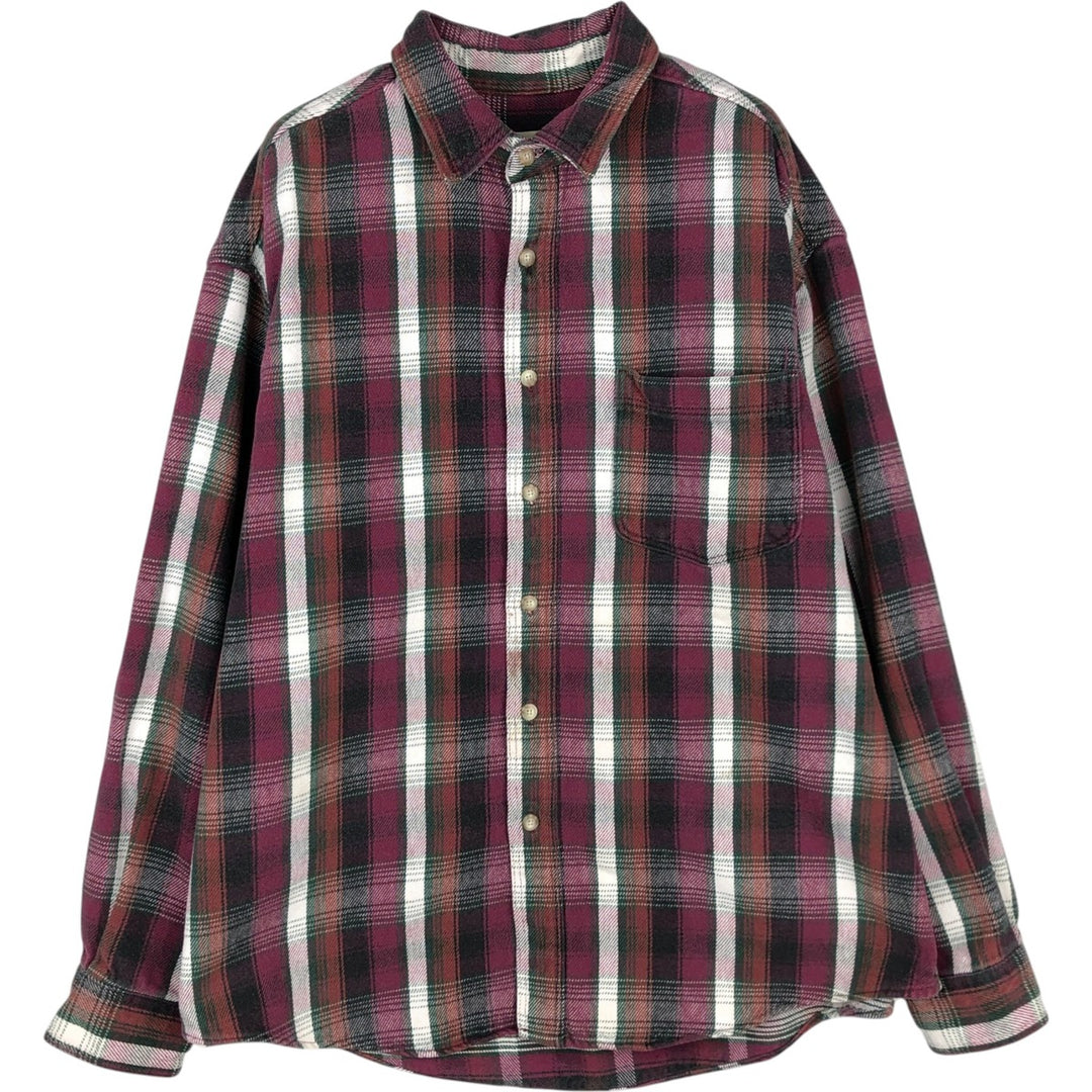 Eddie Bauer Men's Long Sleeve Heavy Flannel Check Shirt, Size XL cotton Red type red-purple Vintage Second Hand