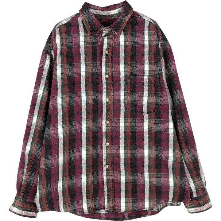Eddie Bauer Men's Long Sleeve Heavy Flannel Check Shirt, Size XL cotton Red type red-purple Vintage Second Hand