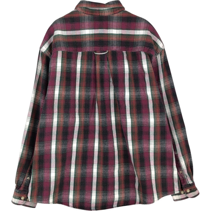 Eddie Bauer Men's Long Sleeve Heavy Flannel Check Shirt, Size XL cotton Red type red-purple Vintage Second Hand