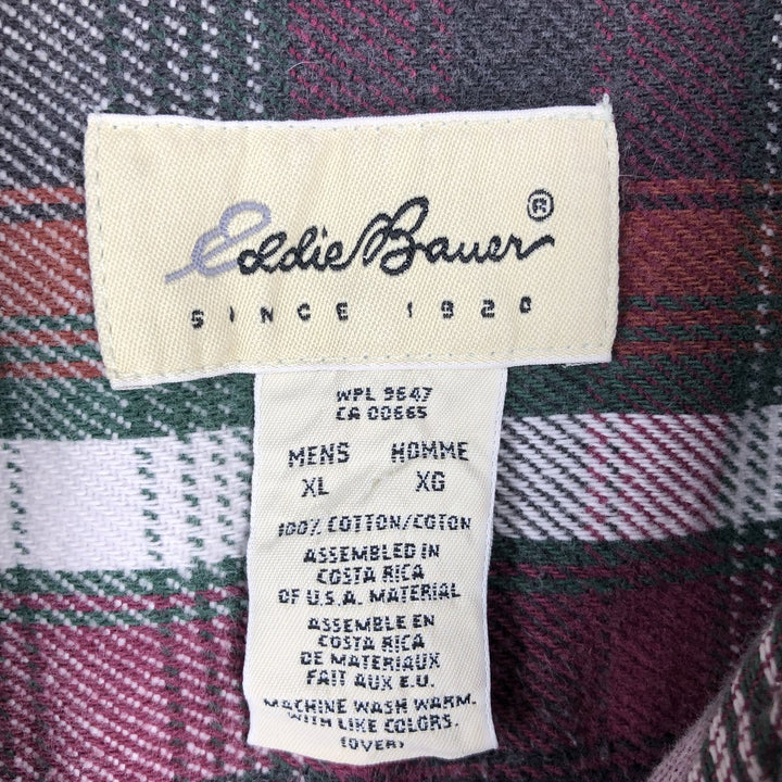 Eddie Bauer Men's Long Sleeve Heavy Flannel Check Shirt, Size XL cotton Red type red-purple Vintage Second Hand