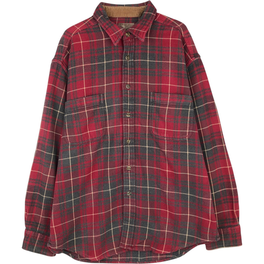 Long sleeve flannel check shirt, men's size L cotton red type Vintage Second Hand