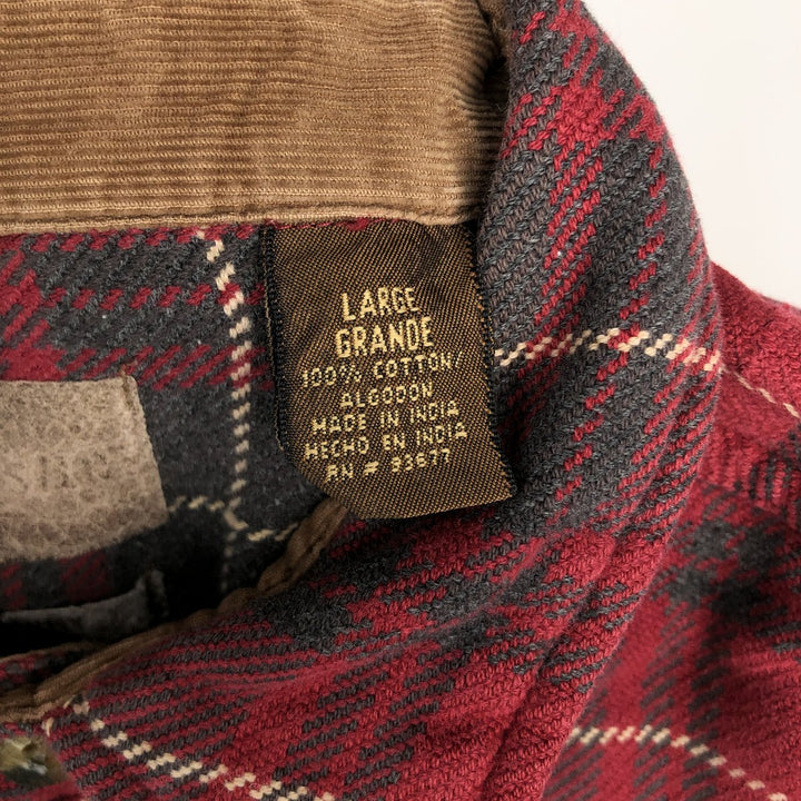 Long sleeve flannel check shirt, men's size L cotton red type Vintage Second Hand