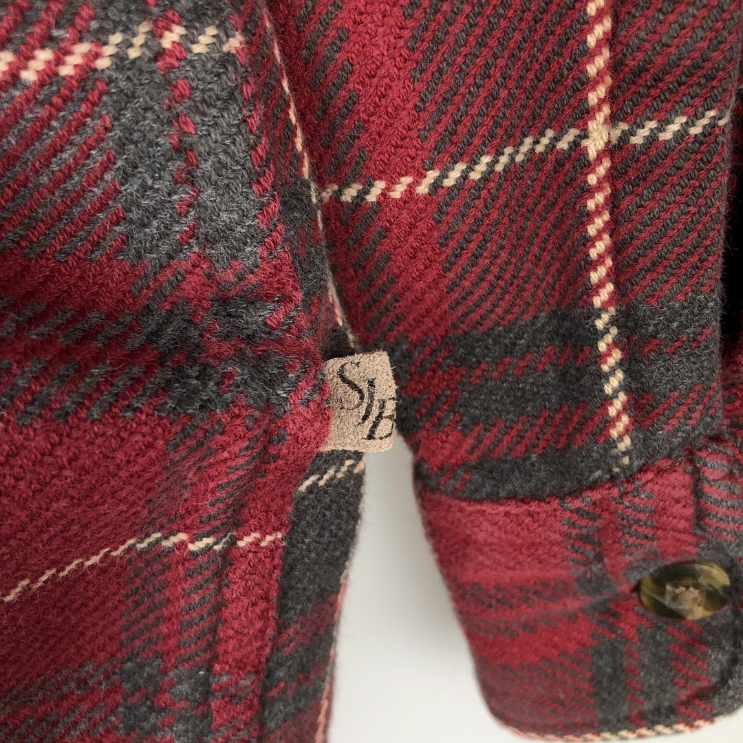Long sleeve flannel check shirt, men's size L cotton red type Vintage Second Hand