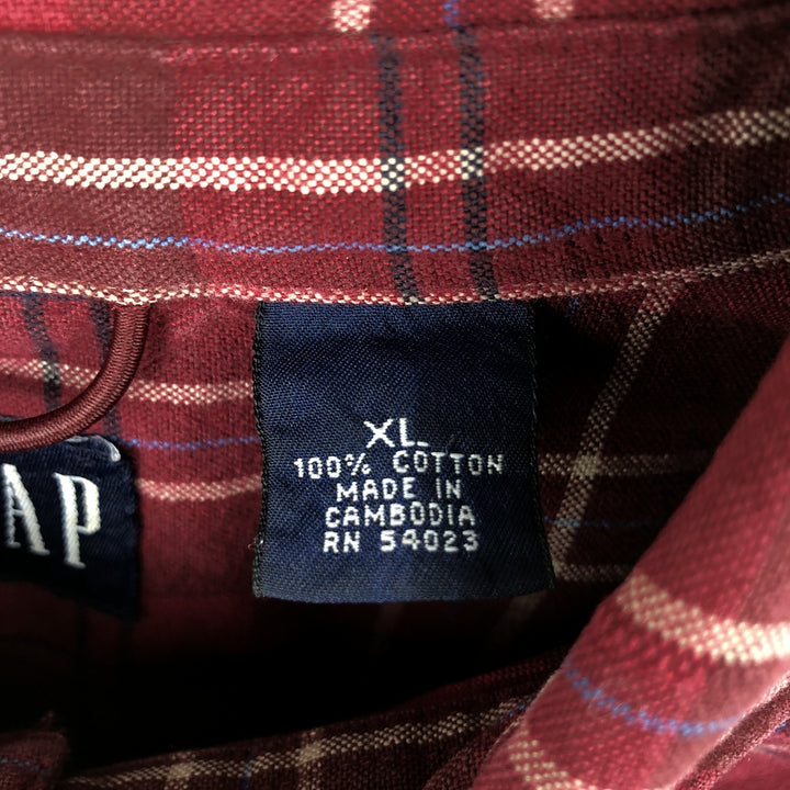 90'S GAP Vintage Long Sleeve Flannel Check Shirt, Men's XL cotton wine-red Vintage Second Hand