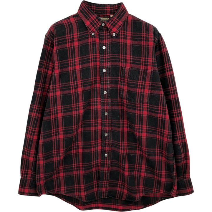 80s-90'S LL Bean Tartan Check Long-Sleeve Light Flannel Shirt, Made in USA, Men's Size M (Equivalent), Vintage cotton red type Vintage Second Hand