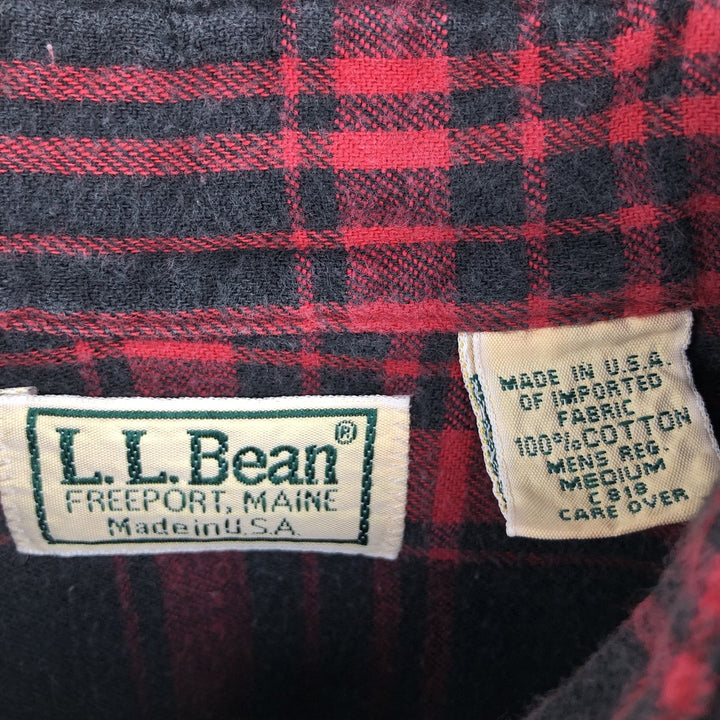 80s-90'S LL Bean Tartan Check Long-Sleeve Light Flannel Shirt, Made in USA, Men's Size M (Equivalent), Vintage cotton red type Vintage Second Hand