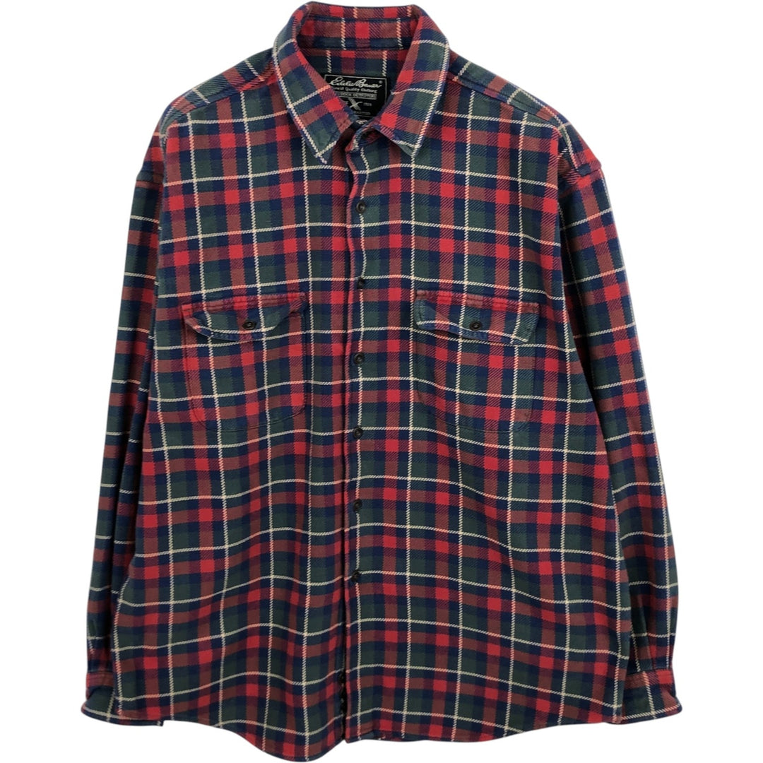 Eddie Bauer Men's Long Sleeve Heavy Flannel Check Shirt, Size XL cotton red type Vintage Second Hand