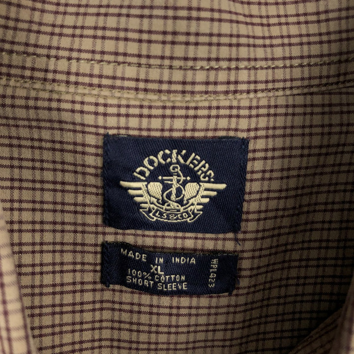 Dockers short sleeve button down check shirt, men's XL size cotton Beige type Vintage Second Hand