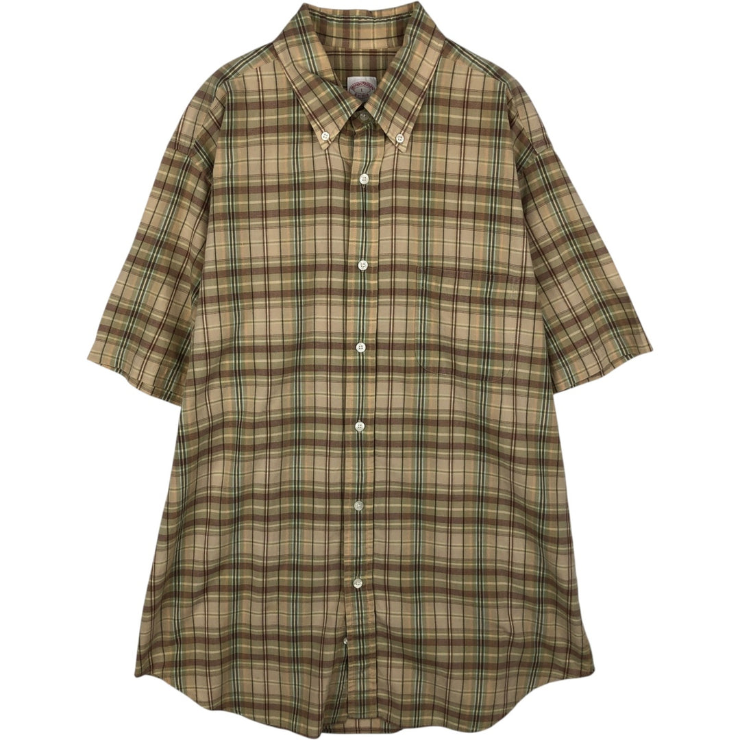Brooks Brothers Est.1818 Short Sleeve Button-Down Check Shirt, Men's Size L cotton Beige type Vintage Second Hand