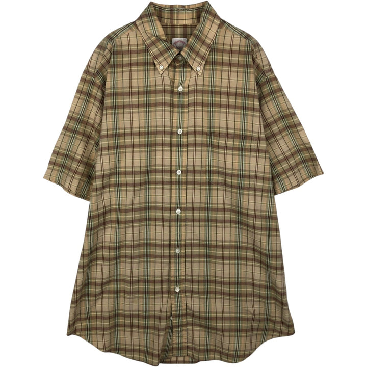 Brooks Brothers Est.1818 Short Sleeve Button-Down Check Shirt, Men's Size L cotton Beige type Vintage Second Hand
