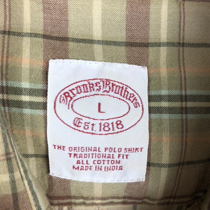Brooks Brothers Est.1818 Short Sleeve Button-Down Check Shirt, Men's Size L cotton Beige type Vintage Second Hand
