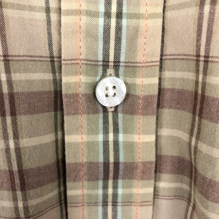 Brooks Brothers Est.1818 Short Sleeve Button-Down Check Shirt, Men's Size L cotton Beige type Vintage Second Hand