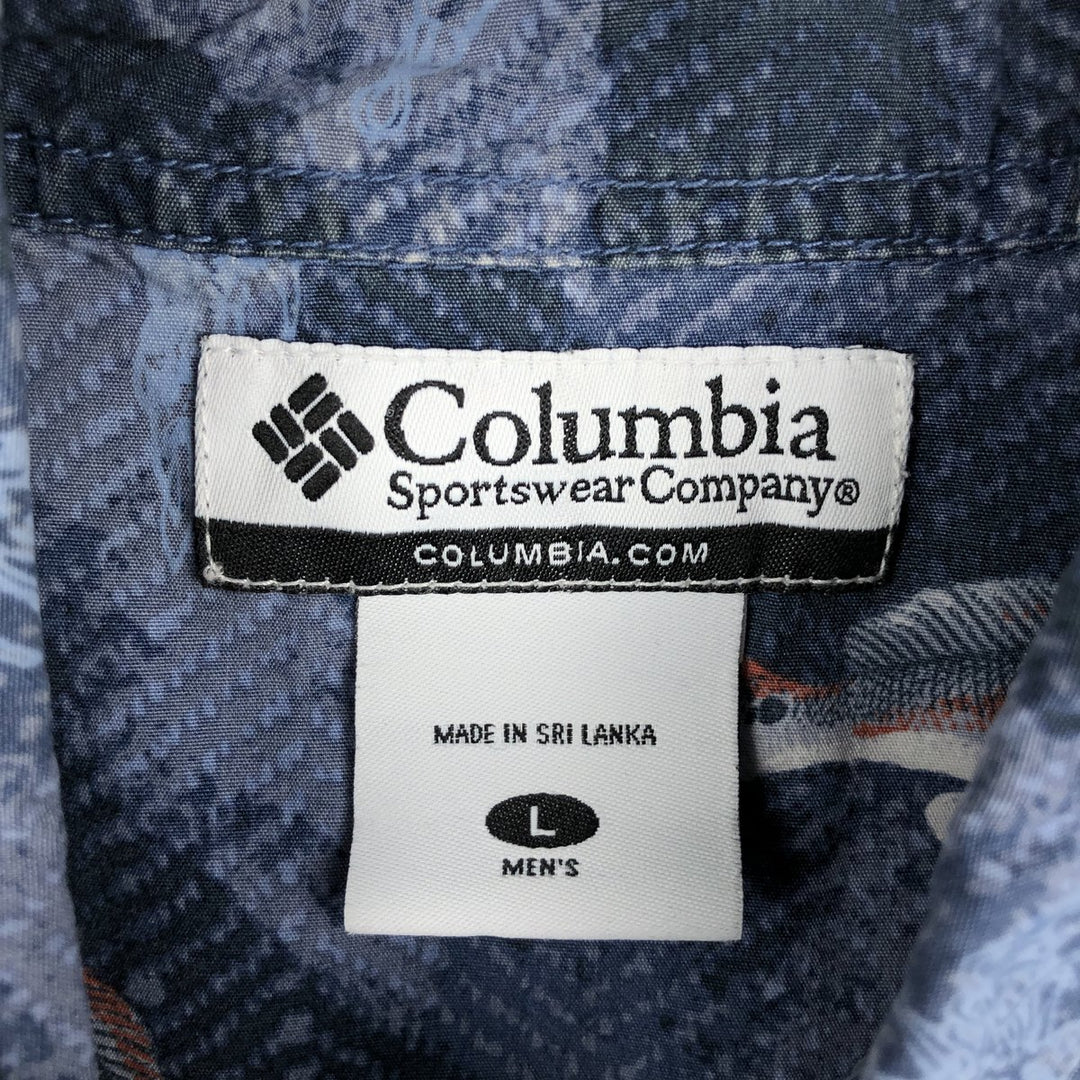 2000'S Columbia all-over fish print short-sleeved button-down shirt, men's size L (approx.) cotton blue type Vintage Second Hand