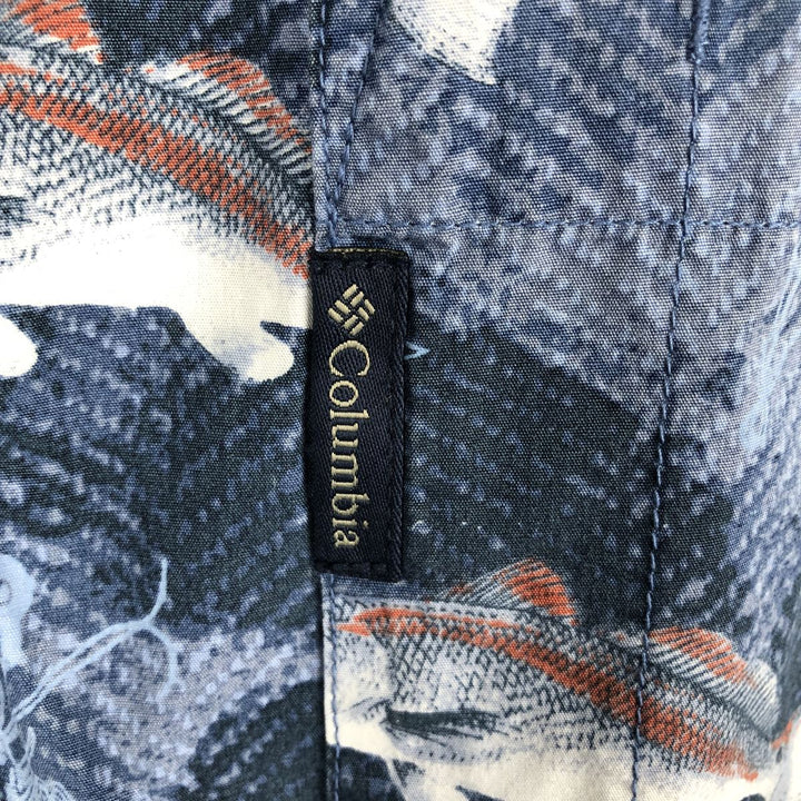 2000'S Columbia all-over fish print short-sleeved button-down shirt, men's size L (approx.) cotton blue type Vintage Second Hand