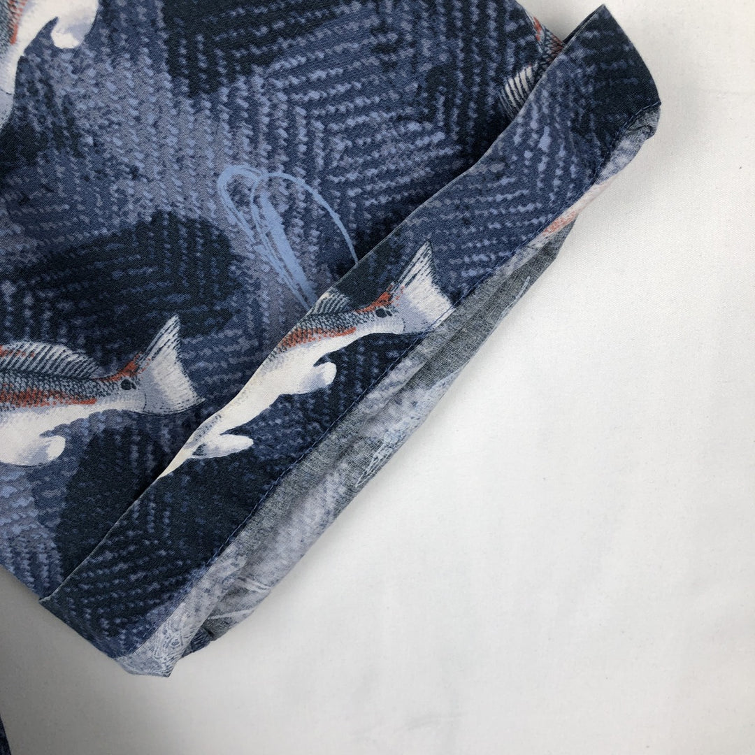 2000'S Columbia all-over fish print short-sleeved button-down shirt, men's size L (approx.) cotton blue type Vintage Second Hand