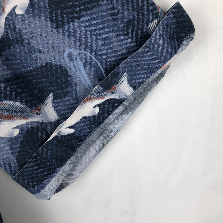 2000'S Columbia all-over fish print short-sleeved button-down shirt, men's size L (approx.) cotton blue type Vintage Second Hand